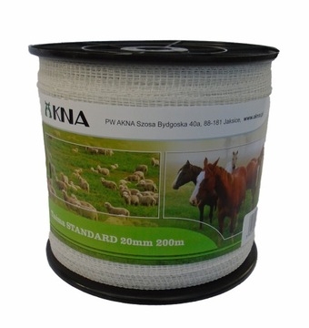 Taśma STANDARD 20mm 200mb pastuch koń konie biała
