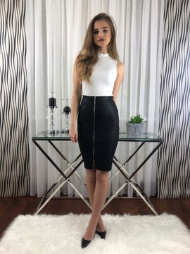 S99 ЮБКА НА МОЛНИИ ИЗ ЭКО КОЖИ БЛЕСКОВАЯ МОЛНИЯ Размер 46