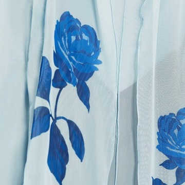 ZARA Długa Niebieska Tiulowa Sukienka w Róże LUX S