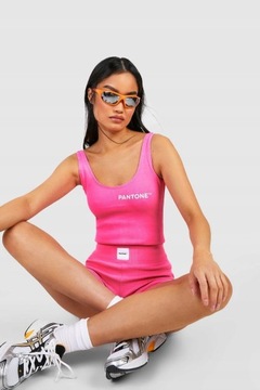 Boohoo djy napis stringi prążki body różowe pantone XL NG2