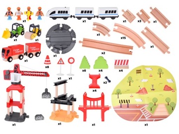 Деревянный поезд детский, транспортная база, кран, поезд, рельсы ZA4830