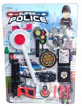 SUPER ZESTAW POLICJANTA KOMANDOSA 12el PISTOLET KAJDANKI