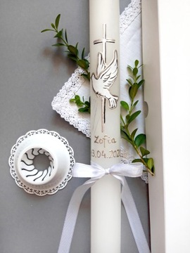 раскрашенная вручную свеча для крещения, имя и дата