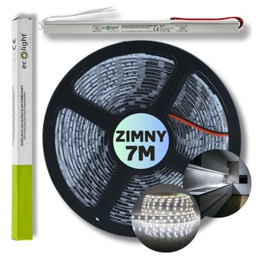 ZESTAW 7m Taśma pasek listwa LED SMD biały zimny z zasilaczem 12V