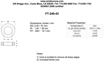 Ферритовый сердечник Amidon FT240-43