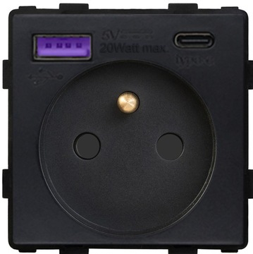 Gniazdko wkład 230V czarne FastCharge USB AC RTX SH