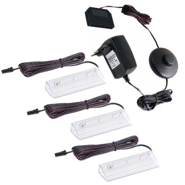 Zestaw 3x Klips LED PVC do Szklanych Półek Szyb Witryn 12V DC Czerwony