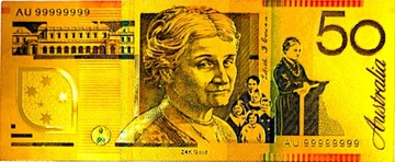 Коллекционная позолоченная банкнота АВСТРАЛИЯ 50 долларов ДЭВИД ЮНАИПОН