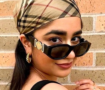 Przeciwsłoneczne Okulary Kobiece Prostokątne wąskie geometryczne złote