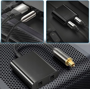 TOSLINK ROZDZIELACZ OPTYCZNY POZŁACANY AUDIO SPLITTER 1x2 SPDIF ADAPTER