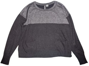 H&M sweterek 2kolorowy czarno-srebrny 6%angora r.34