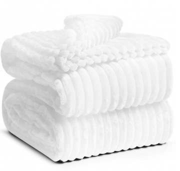 KOC 160x200 BIAŁY PLED NARZUTA KOLORY PRĄŻKI MIŁY CIEPŁY TŁOCZNY ELEGANCE