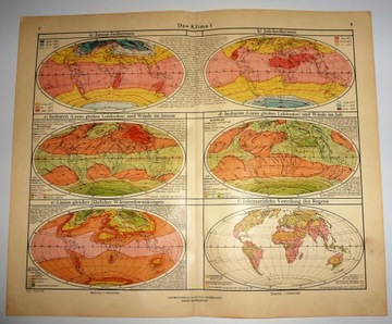 MAPA ŚWIAT KLIMAT 1934 Minerva Atlas