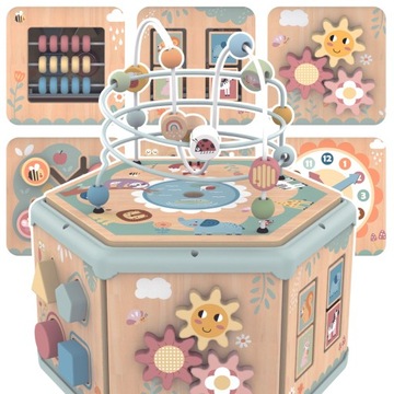 INTERAKTYWNY DREWNIANY SZEŚCIOKĄT MONTESSORI OTWIERANE PUDEŁKO TOOKY TOY