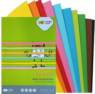 Blok techniczny format A4 kolor brystol w arkuszach szkolny papier kolorowy