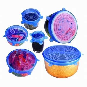 НАКРЫТКИ СИЛИКОНОВЫЕ УНИВЕРСАЛЬНЫЕ ДЛЯ ПИЩЕВЫХ 6 ШТ.