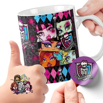ZESTAW NA PREZENT KUBEK DLA DZIECI TATUAŻE NAKLEJKI MONSTER HIGH JAKOŚĆ