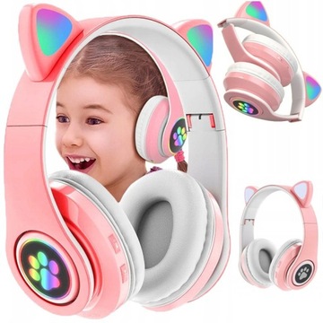 БЕСПРОВОДНЫЕ НАУШНИКИ С МИКРОФОНОМ ЦВЕТНЫЕ RGB КОШАЧЬИ УШИ ДЛЯ ДЕТЕЙ