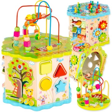 KINDERPLAY DREWNIANA KOSTKA EDUKACYJNA DLA DZIECI SORTER GRA CHIŃCZYK 8w1