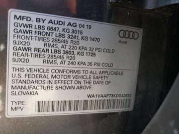 Audi Q7 II 2019 Audi Q7 2019, 3.0L, 4x4, od ubezpieczalni, zdjęcie 9