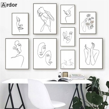 Абстрактные линии печатают настенный плакат с женским телом