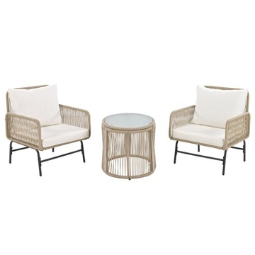 Beige Rope Garden Set w/ Iron Frame, 2 Sofas & 2 Tables - 6PC