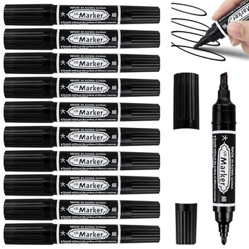 10x ДВУХСТОРОННИЙ ПЕРМАНЕНТНЫЙ МАРКЕР 2/6 мм ЧЕРНЫЙ ДЛЯ ДОСОК МЕТАЛЛ ПЛАСТИК СТЕКЛО