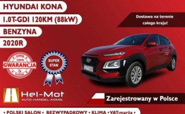 Hyundai Kona I Crossover 1.0 T-GDI 120KM 2020 Hyundai Kona Polski Salon, Bezwypadkowy, Klima, Zarejestrowany w Polsce, V, zdjęcie 2