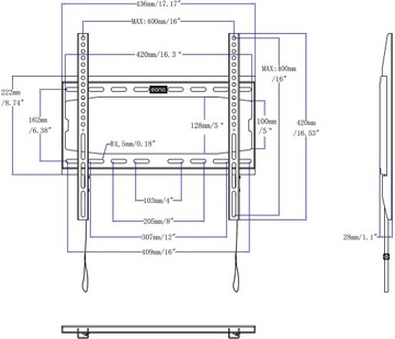 Настенное крепление для телевизора 26-55 дюймов, 45,5 кг.