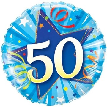 Balon foliowy 50 URODZINY niebieski PARTY 45 cm