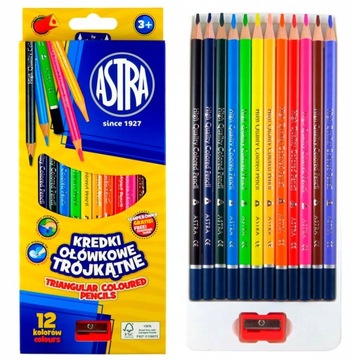 KREDKI OŁÓWKOWE TRÓJKĄTNE 12 KOLORÓW ASTRA