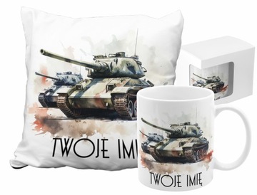 ZESTAW KUBEK Z PODUSZKĄ Z IMIENIEM CZOŁG ARMIA TANKS ŚWIAT CZOŁGÓW WOJSKO
