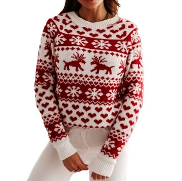 Sweter świąteczny ciepły renifery śnieżynki 44 XXL