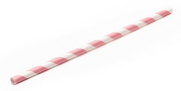 Słomki Papierowe różowe pasy 200x6 mm box (50 sztuk)