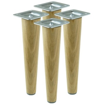 4x Noga do mebli, stolika drewniana, dębowa lakierowana prosta zestaw 25 cm