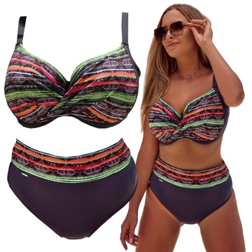 STRÓJ KĄPIELOWY DWUCZĘŚCIOWY WYSOKI STAN USZTYWNIANY KOSTIUM DAMSKI ROZ 70H