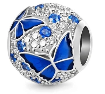 MD charms kulka granatowy motyl kamienie | S925