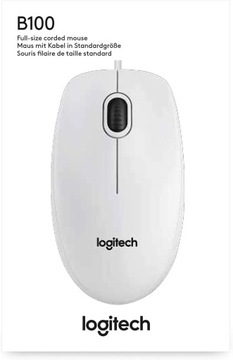 mysz przewodowa biała Logitech B100 Optical Usb