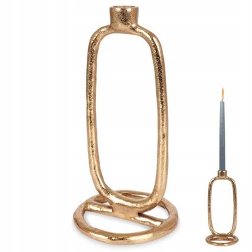 ŚWIECZNIK 24 cm złoty metalowy pojedynczy
