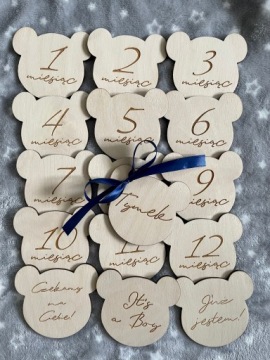 Tabliczki do zdjęć Misie PIERWSZY ROK ŻYCIA 16 SZT