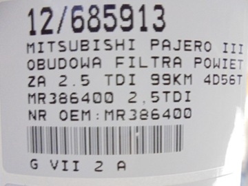 MITSUBISHI PAJERO III V60 POUZDRO FILTRU VZDUCHU 2.5 TDI 99KM 4D56T