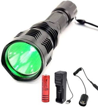 Zielona latarka D, 500 lumenów, zielone światło,
