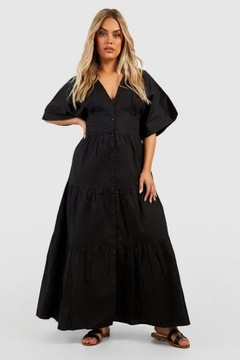 BOOHOO DŁUGA ZWIEWNA CZARNA SUKIENKA ZAPINANA NA GUZIKI R.XXL H211014