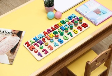 ДЕРЕВЯННАЯ ПАЗЛ-СОРТИРОВКА МОНТЕССОРИ АЛФАВИТ ЦИФРЫ ИЗУЧЕНИЕ БУКВ БУКВЫ