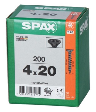 Винты SPAX черные 4x20 T20 с полной резьбой 200 шт.