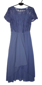 Niebieska asymetryczna sukienka koronko koktajlowa M 38
