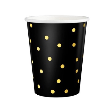 Kubeczki papierowe czarne w złote kropki 6 szt 220 ml urodzinowe imprezowe