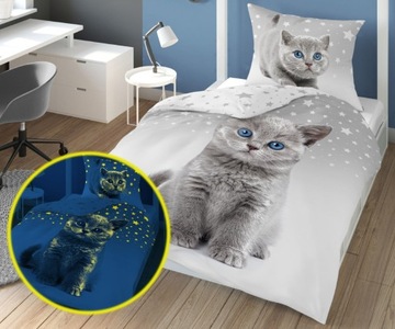 POŚCIEL dwustronna kotek gwiazdki160X200 ŚWIECĄCA