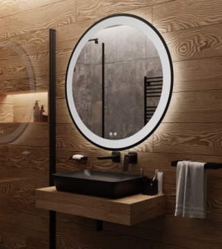 КРУГЛОЕ СВЕТОДИОДНОЕ ЗЕРКАЛО В ЧЕРНОЙ РАМКЕ 80СМ МЕГА ЯРКОЕ