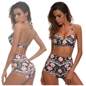 KOLOR KOSTIUM STRÓJ KĄPIELOWY DWUCZĘŚCIOWY BIKINI WYSOKI STAN PUSH UP XXL